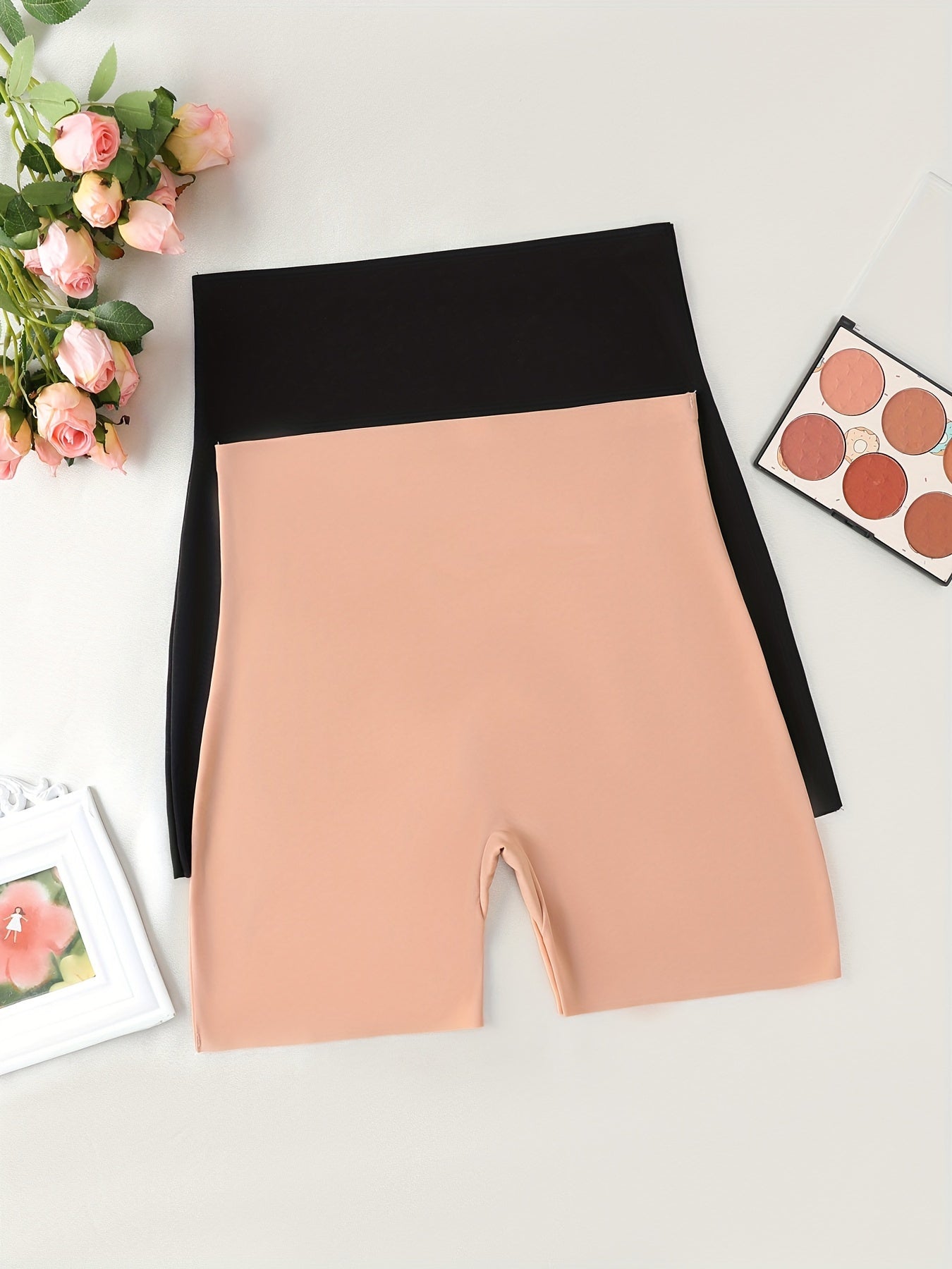 2-Pack High-Waisted Shapewear Shorts Solid Color Nylon Body Shaper Pants