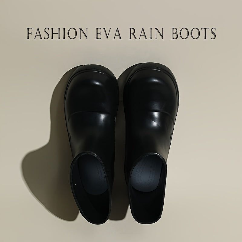 Women's Rain Boots Soft EVA Mid-Heel Slip-On Closed-Toe Waterproof Shoes