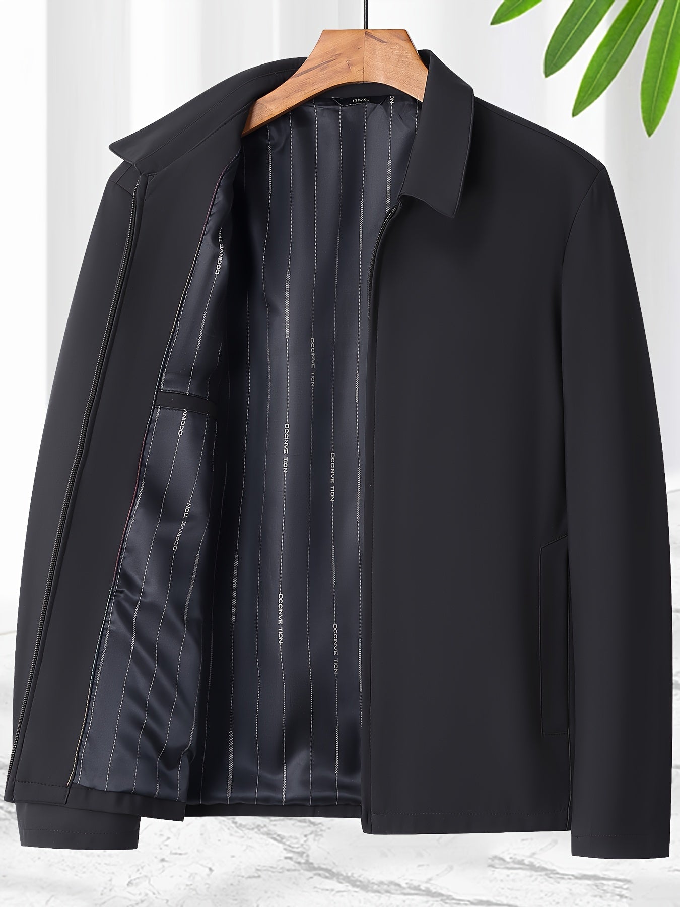 Men's Casual Solid Polyester Jacket with Lapel Collar Zipper Spring Fall Outerwear