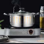 10-Donali zanglamaydigan po'latdan tayyorlangan idishlar to'plami, anti-qarash tutadigan tutqichlar va shaffof qopqog'lar bilan