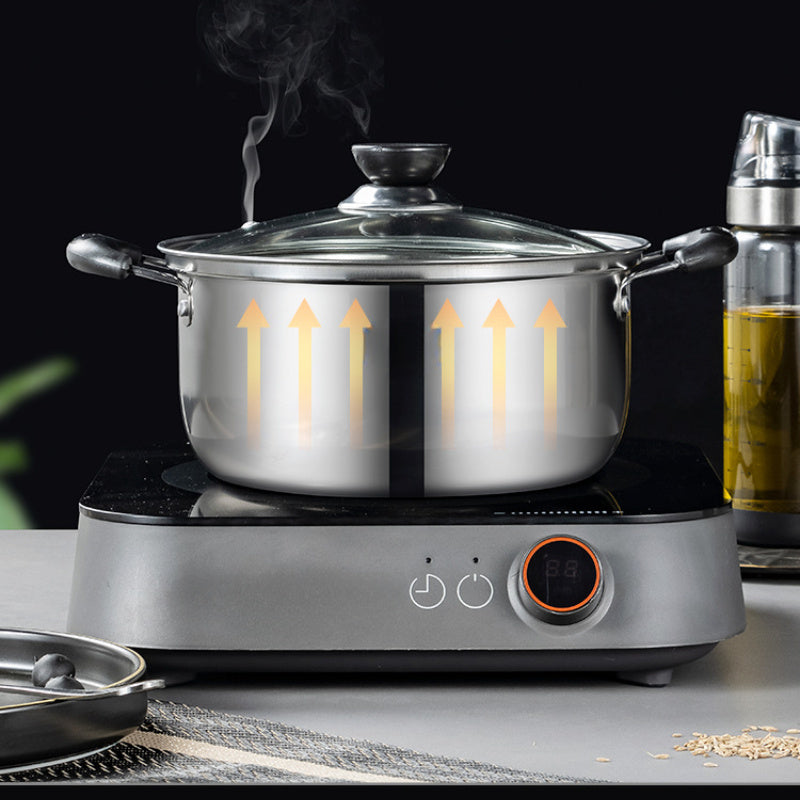 10-Donali zanglamaydigan po'latdan tayyorlangan idishlar to'plami, anti-qarash tutadigan tutqichlar va shaffof qopqog'lar bilan