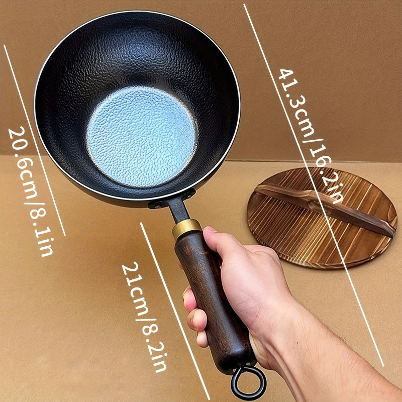 Cast Iron Wok 1 Piece Non-Stick Chinese Chef Pan for Induction Gas Stove