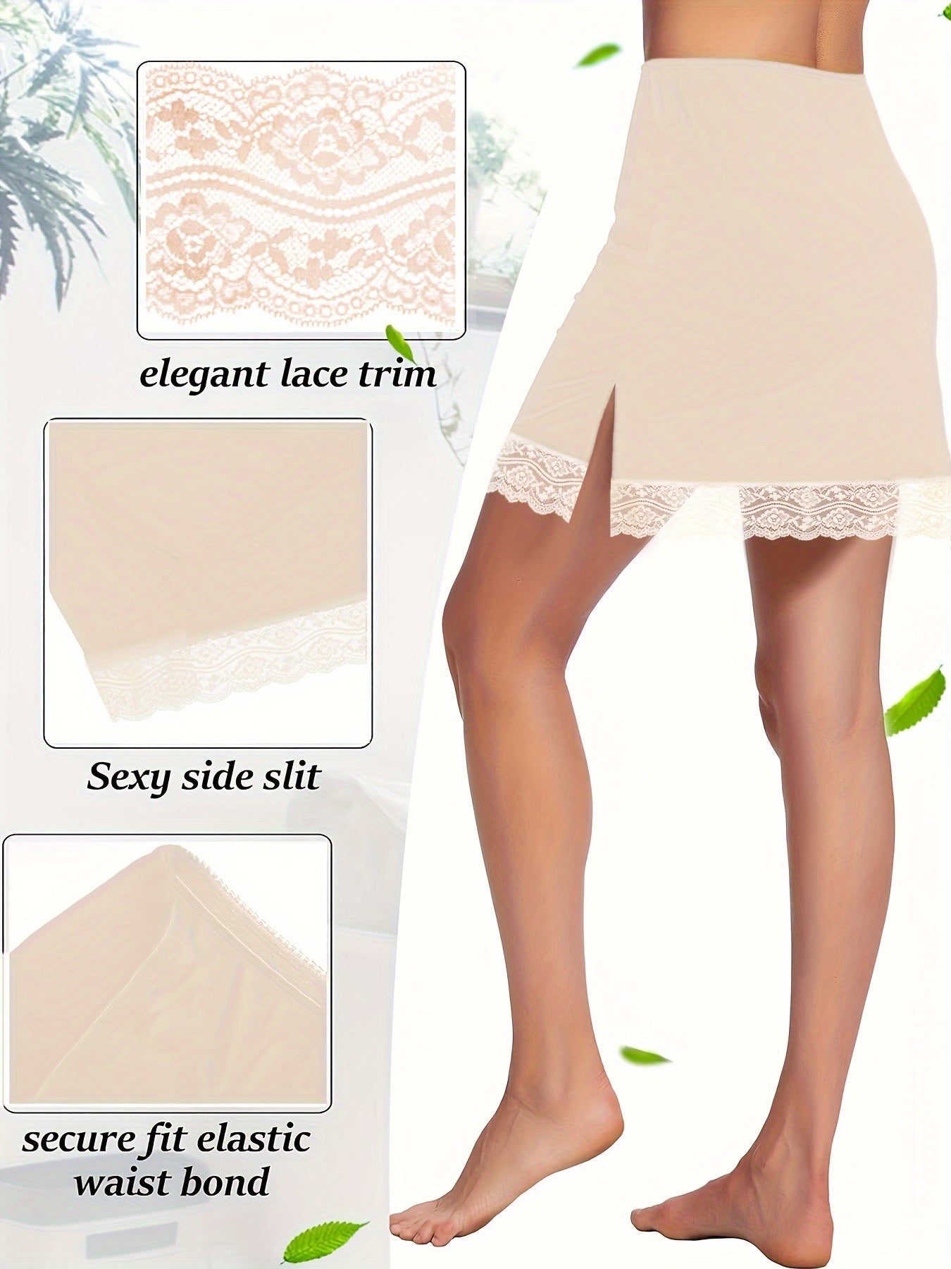 Women's Shapewear Skirt with Lace Detail Solid Color Medium Support Hand Washable