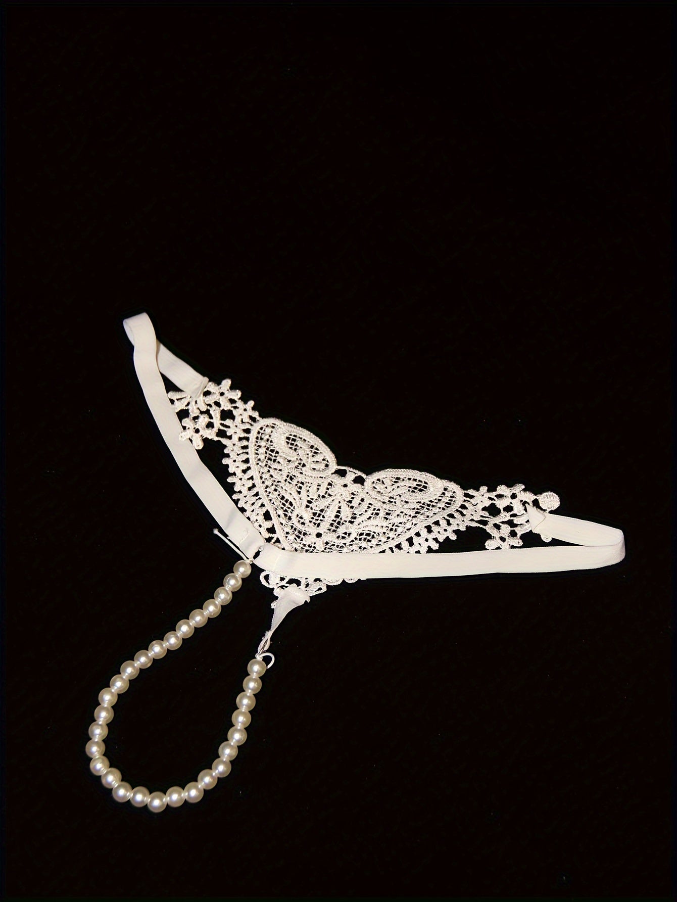 Women's Low-Rise Pearl Embellished Thong Lingerie with Hollow Out Design