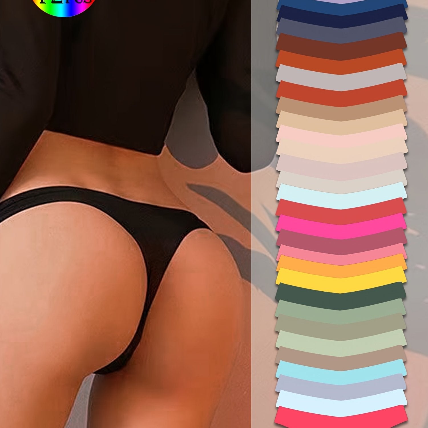 Women's Thong Underwear Pack of 12 Breathable Plain-Colored Comfortable