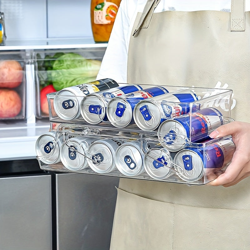 Dispensador de latas apilables de doble capa para nevera, caja de almacenamiento duradera de PET
