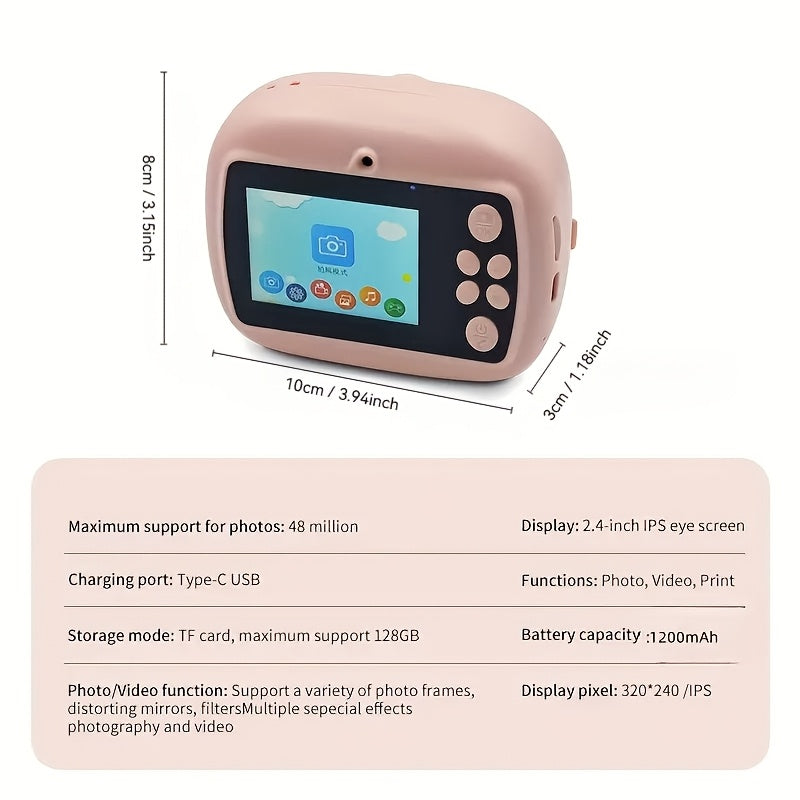 Kids Digital Camera Dual-Camera HD Video Photo Print Mode for Children Pink Blue