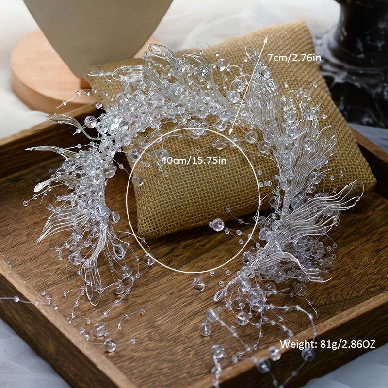 Handmade Crystal Bead Tiaras for Brides Wedding Hair Accessories Liquid Flower Design