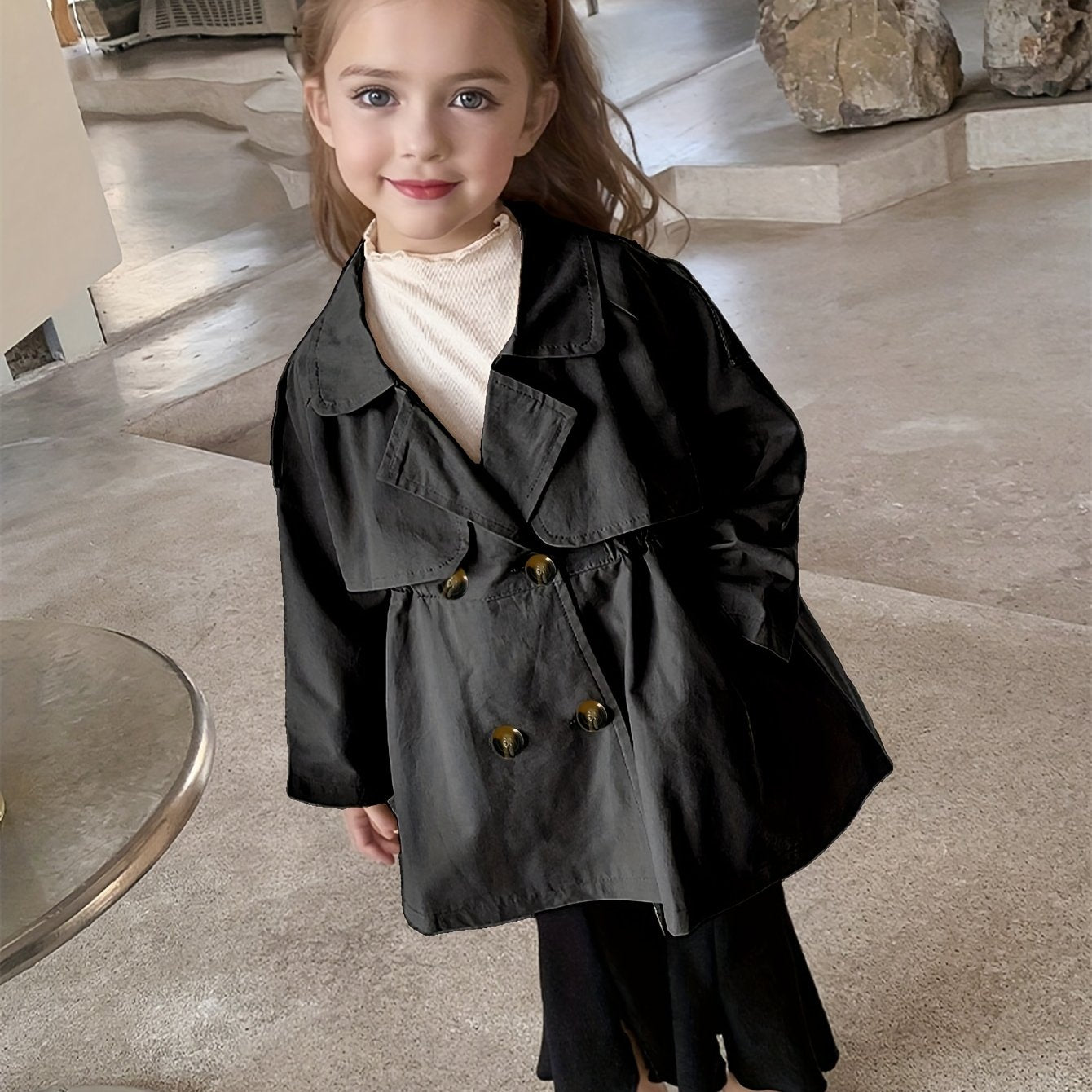 Girls Children's Windbreaker Jacket with Double Buttons for Spring and Autumn