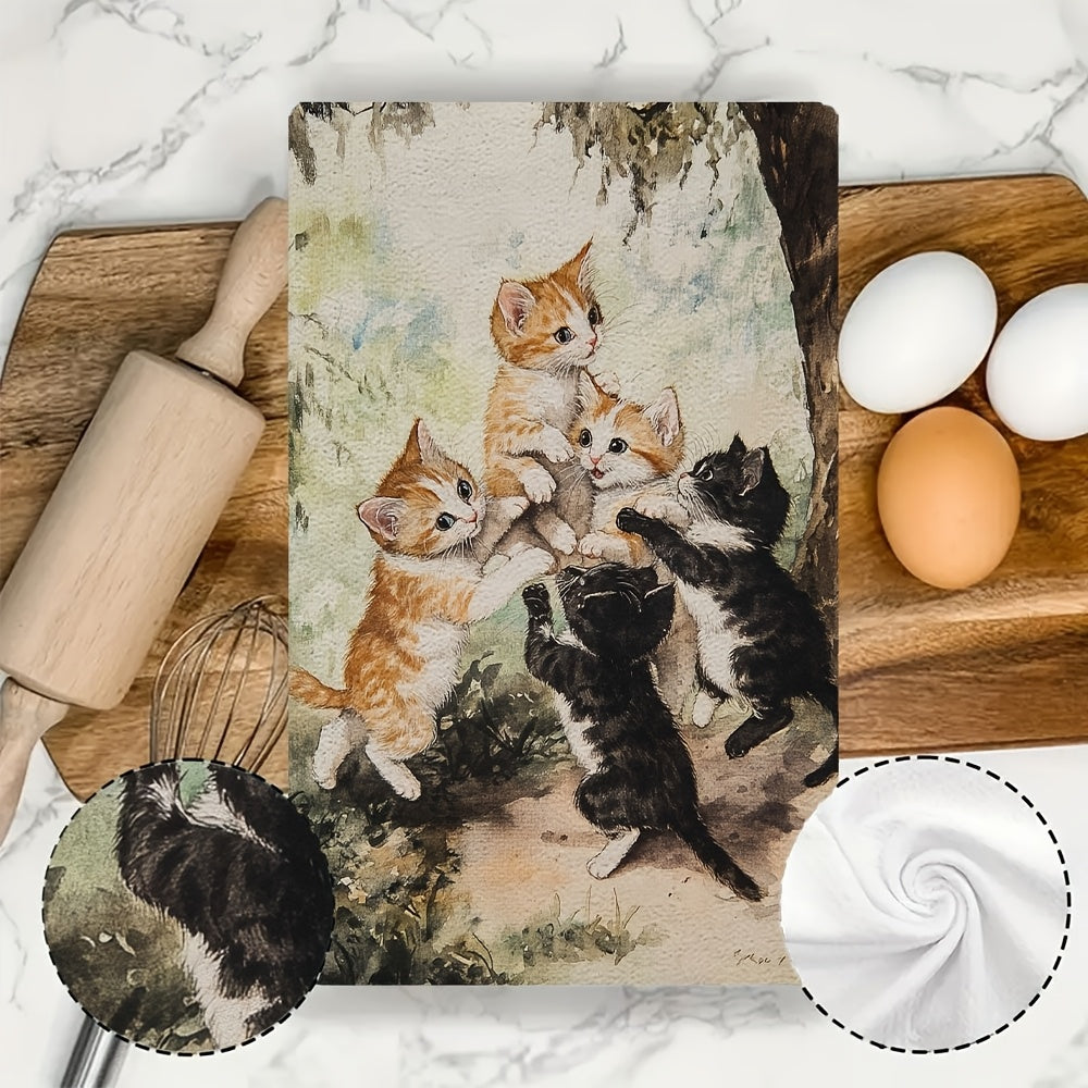 Ultra Plush Kitchen Towels with Kittens Design, Absorbent, Machine Washable 40x60 cm