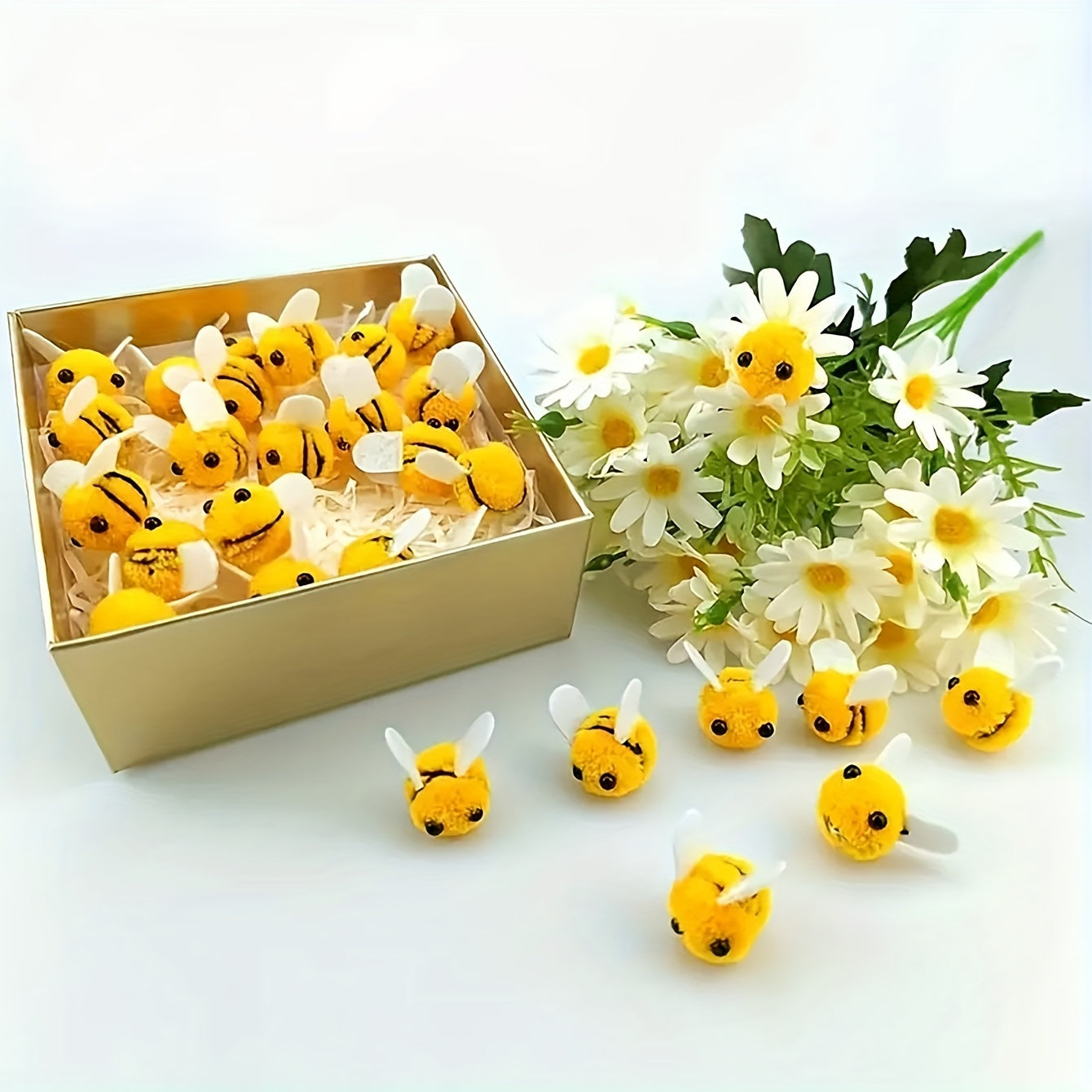 Juego de 10 decoraciones de abejas de fieltro mini plush para fiestas y manualidades