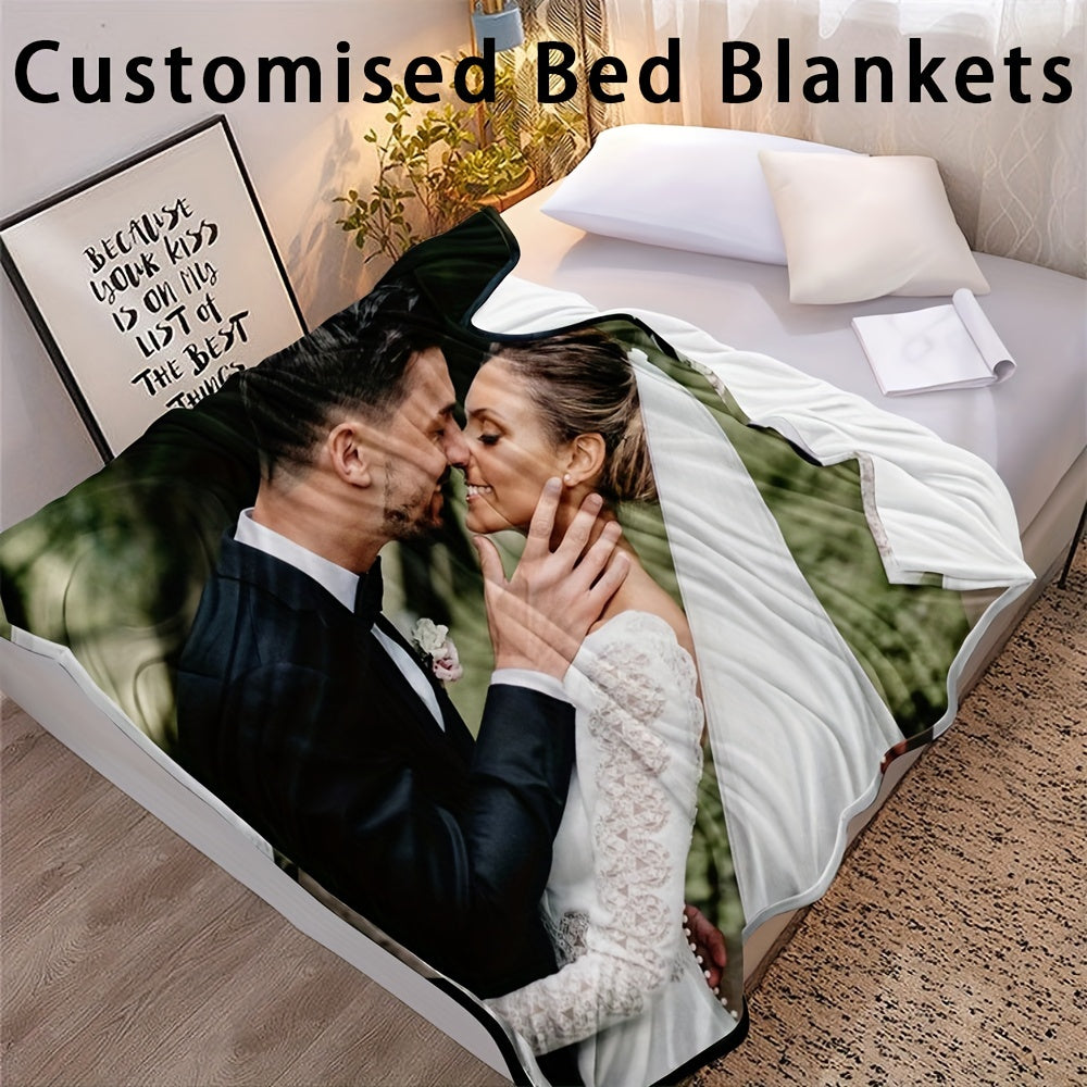 Personalized Photo Flannel Bed Blanket for Home Wedding Birthday Christmas Valentine