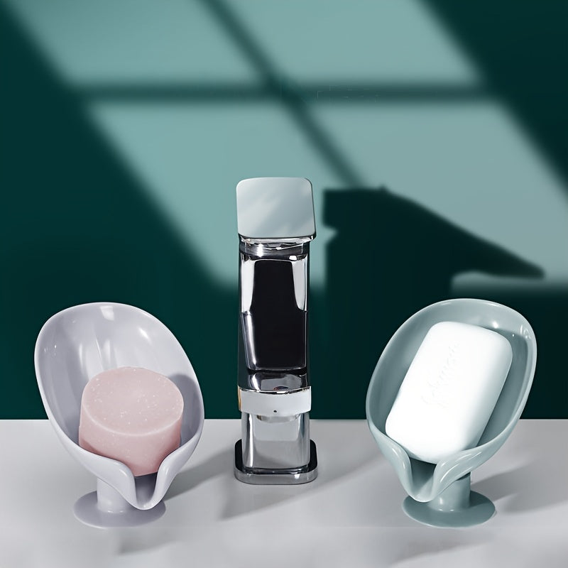 Leaf-Shaped Soap Dish for Shower and Bath, Sponge Tray, Draining Soap Holder