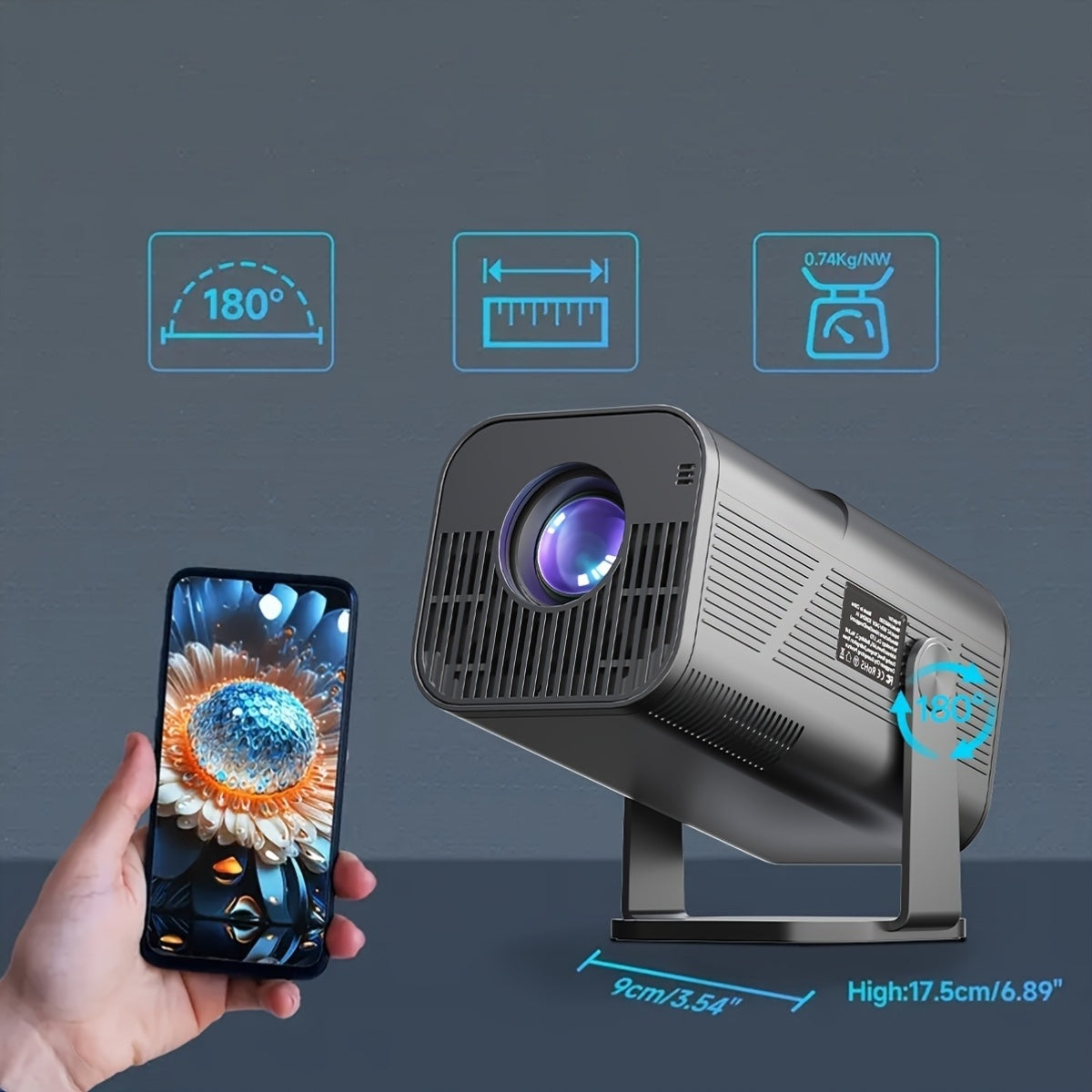 Mini 4K HD simsiz proyektor WiFi bilan, avtomatik keystone, yorqin LED, ichki o'yinlar va ofis uchun