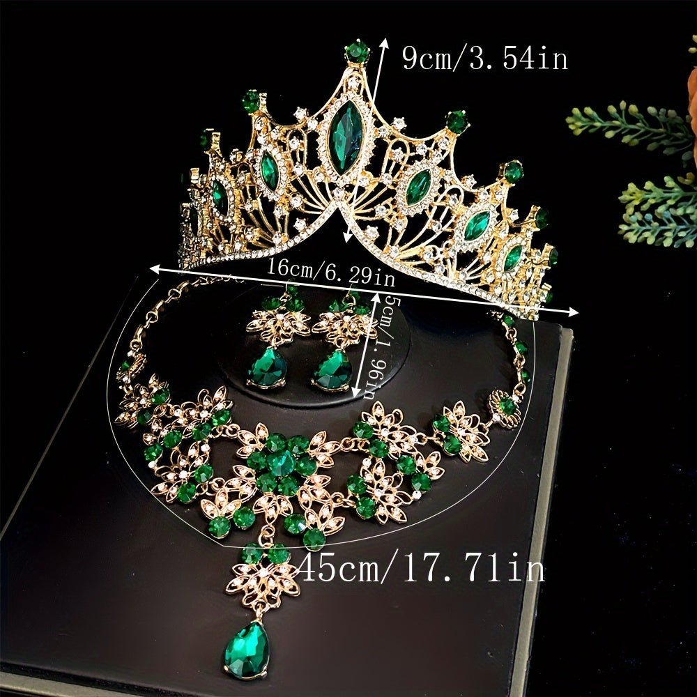 3-Piece Bridal Jewelry Set Tiara Necklace Earrings for Wedding and Photos