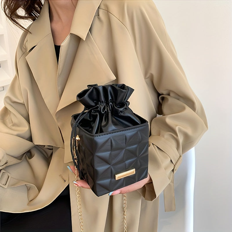 Small Square Bag with Diamond Grid Pattern Chain Strap PU Mini Bag for Women