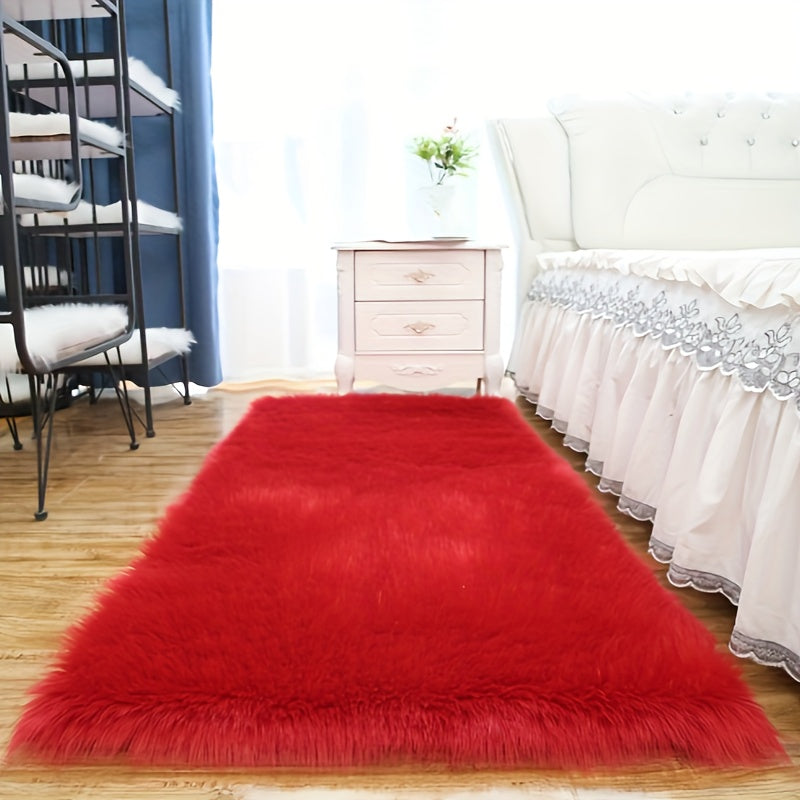 White Faux Sheepskin Rug, Plush Carpet for Living Room and Bedroom