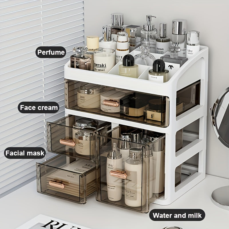 All-in-One Cosmetic Organizer with Drawers and Large Capacity Dustproof Makeup Storage Case