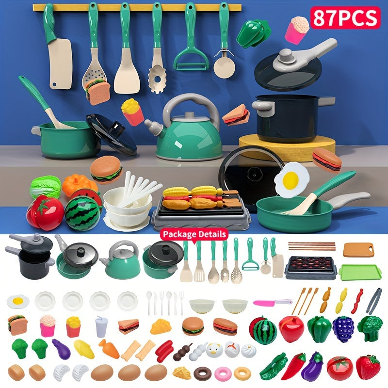 Kids Kitchen Play Set for Children Aged 3 Plus with 32-95 Pieces Including Fruits Vegetables Utensils Colorful Role Play Toy