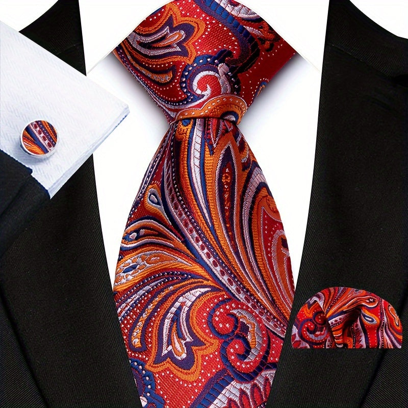 Men's Business Tie, Handkerchief, Cufflinks Set in Plaid and Stripe Designs