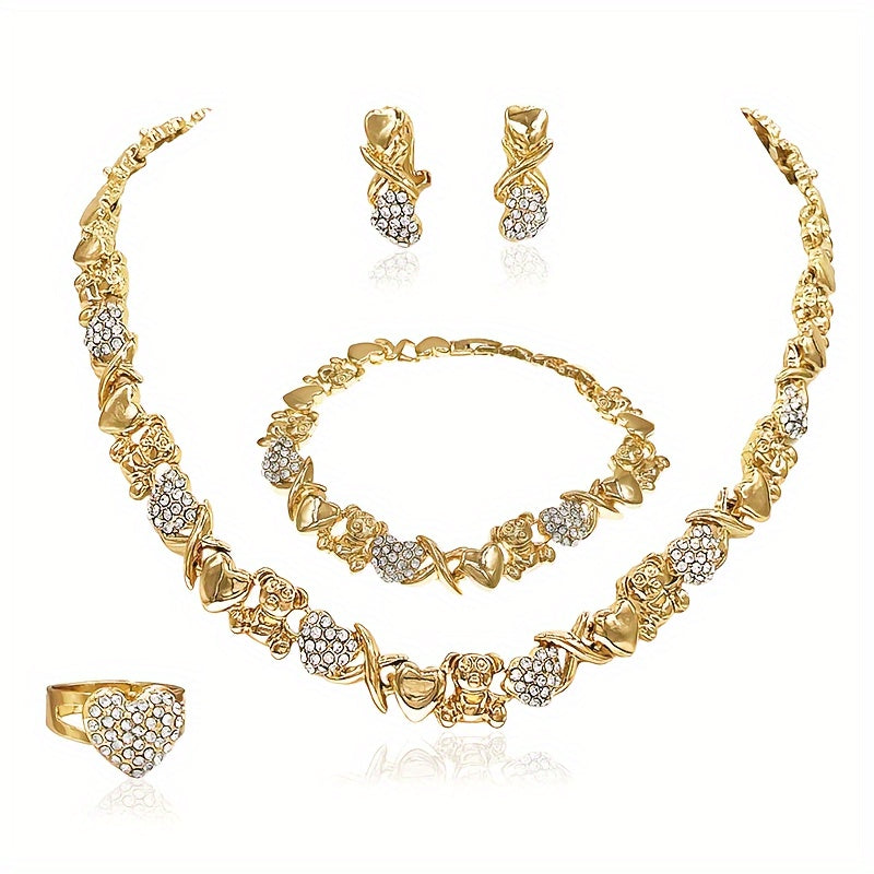 Women’s Wedding Jewelry Set with Earrings Ring Bracelet Necklace 5 Piece Gift