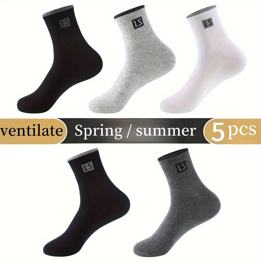 Men's Crew Socks 5 Pairs Breathable Comfortable All-Season Knit Polyester Spandex