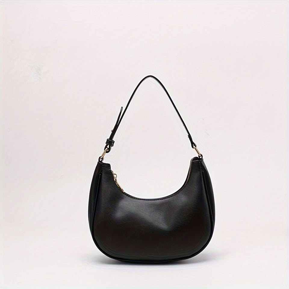 Ayollar uchun yarim oy shaklidagi sumka, sozlanadigan tasma bilan, bir rangli, fermuarlı krossbody sumka, norasmiy yoki rasmiy tadbirlar uchun mos. Zamonaviy va ko'p funksiyali.