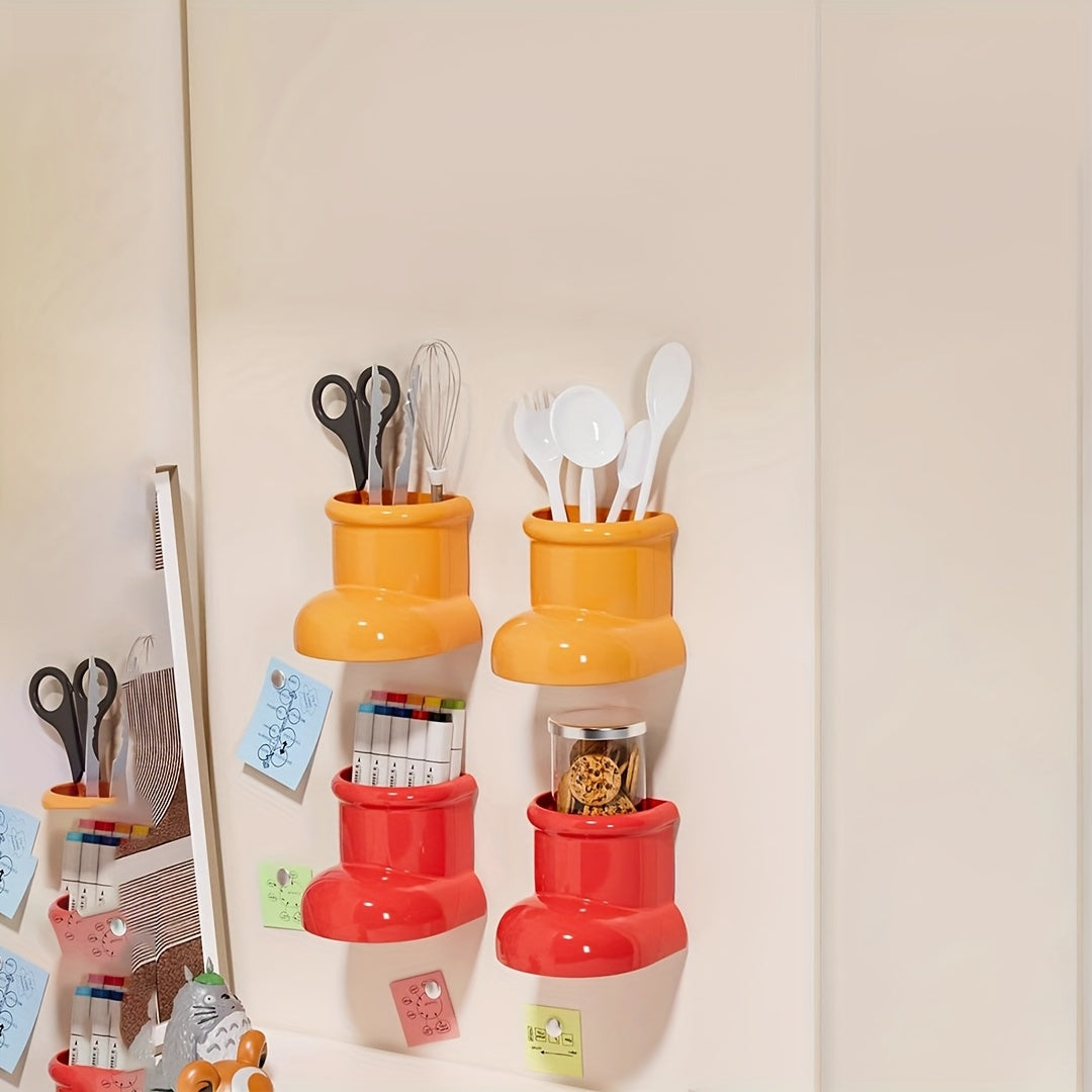 Cartoon Boot Magnetic Fridge Sticker and Storage Box Red Orange Organizer