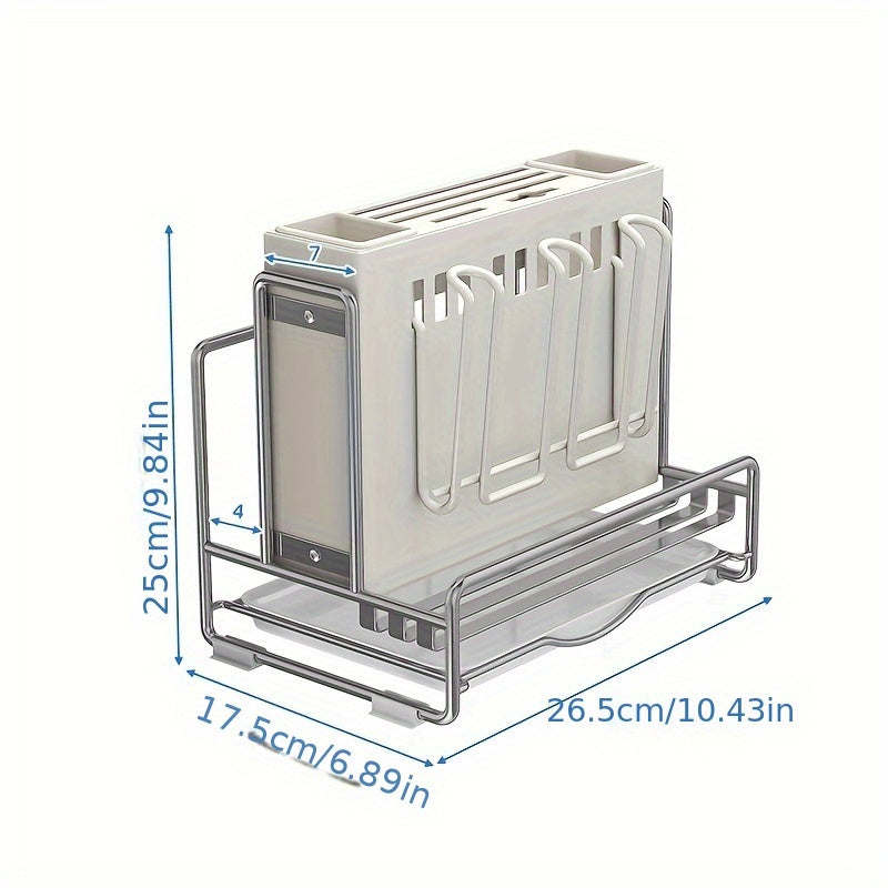 Stainless Steel Kitchen Knife Block with Drain Tray and Utensil Organizer