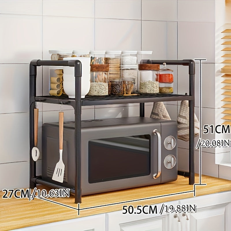 Multi-Tier Kitchen Storage Rack Organizer with Anti-Fall Armrests Microwave Oven Stand Plastic Shelving Unit