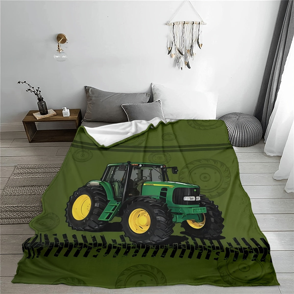 Manta de felpa con estampado de tractor suave para decoración de dormitorio y mantas acogedoras