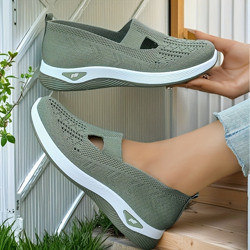 Zapatillas slip-on transpirables de malla para mujer, flats casuales tipo ballet en negro