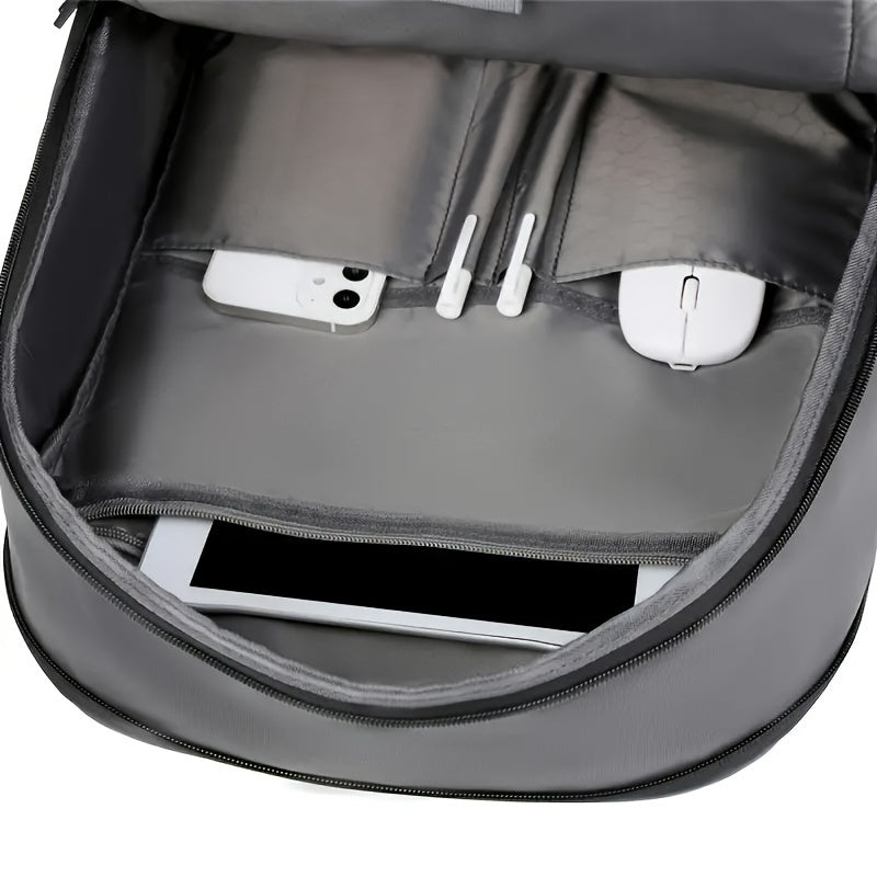 Faux Leather Backpack for Business and Daily Commute with Laptop Compartment in Black Grey Light Grey