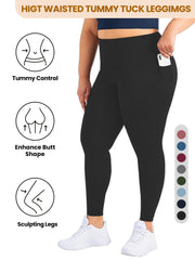 Plus Size Women Leggings High Waisted Tummy Control Black Workout Yoga Pants