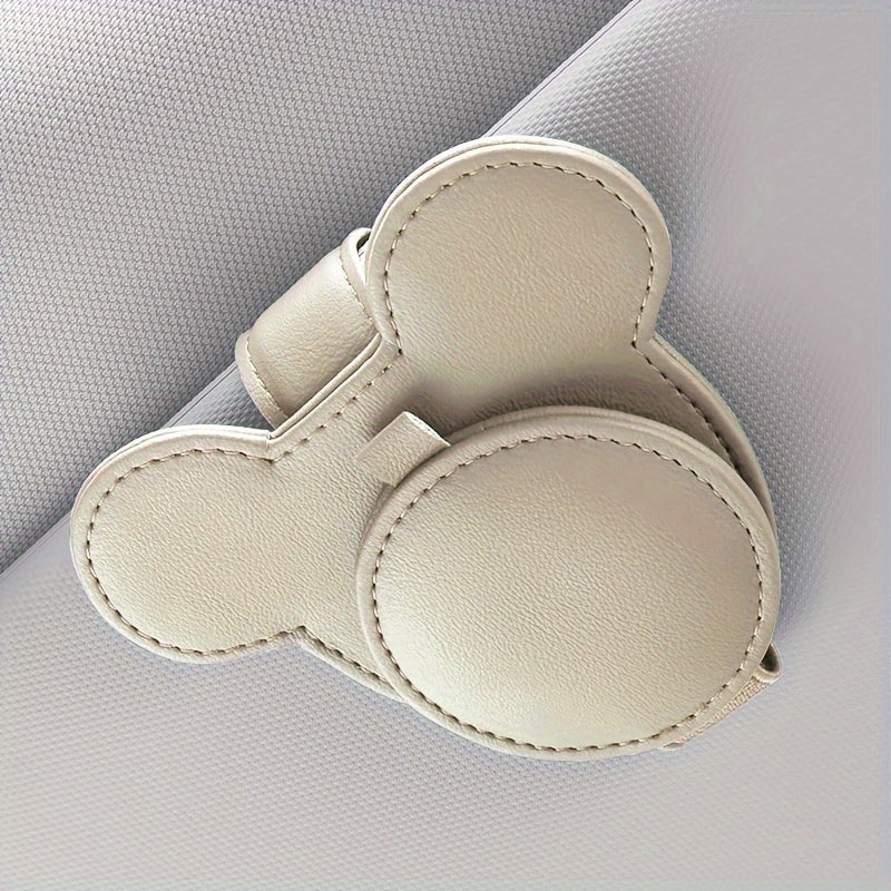 Car Sun Visor Card Holder Leather Clips Red Mouse Design Compact Organizer