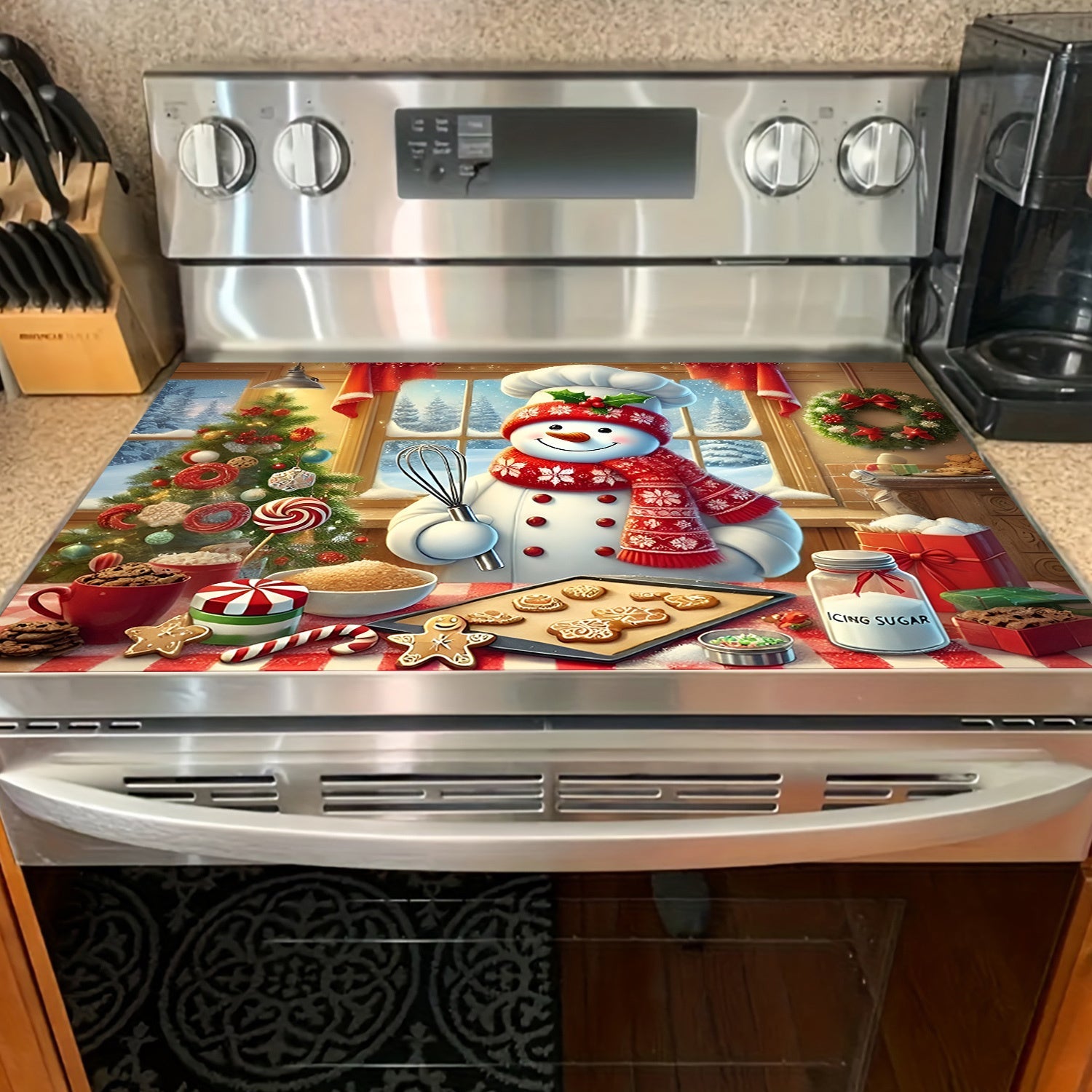 Christmas Snowman Stove Top Cover Waterproof Heat-Resistant Anti-Slip for Electric and Glass Cooktops