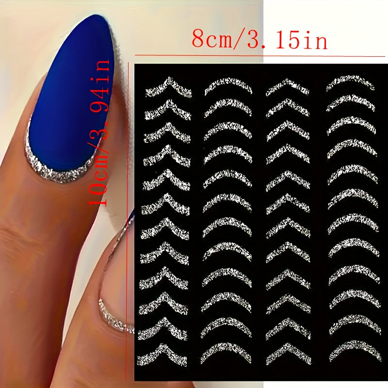Women Glitter Nail Art Stickers Self-Adhesive French Stripe Manicure