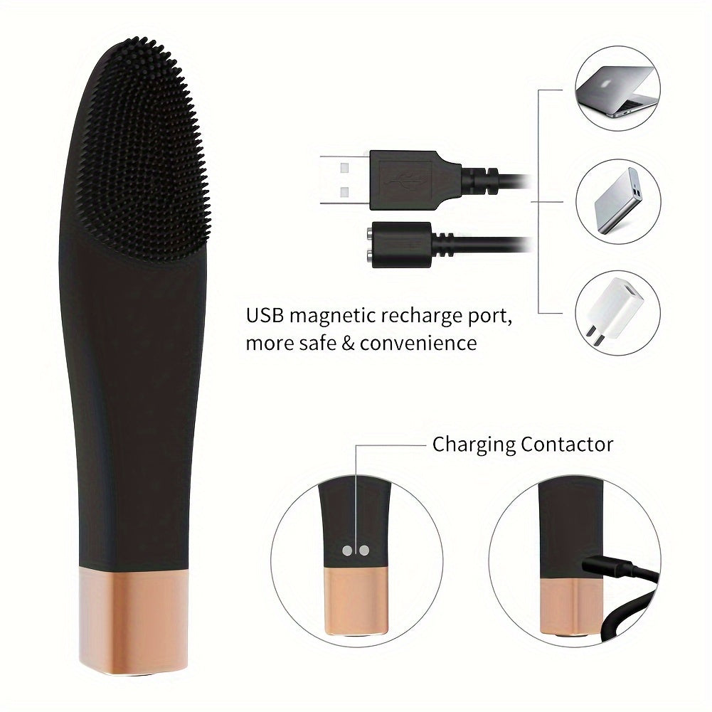 Qayta zaryadlanadigan yumshoq tuklari bilan elektr silikon yuz tozalash cho'tkasi.