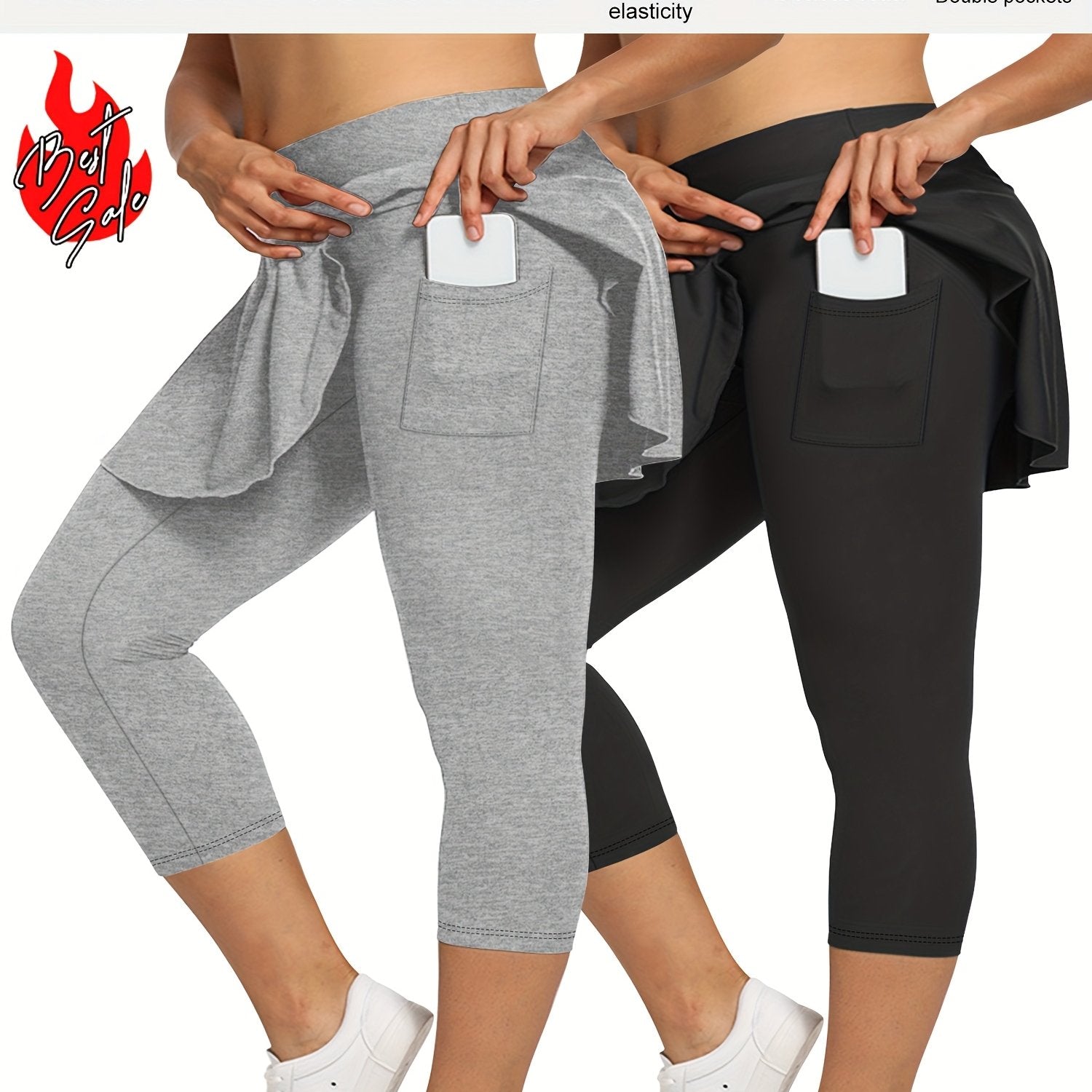 Women's High-Waist 7-Inch Skort Pants with Pockets Stretchy Soft Plus Size