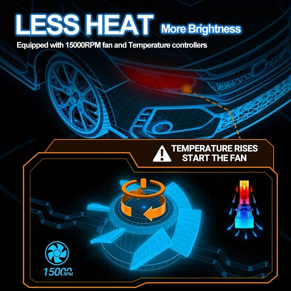 2pcs LED Car Headlights 6000K White 75000LM 200W High Low Beam Fog Lights