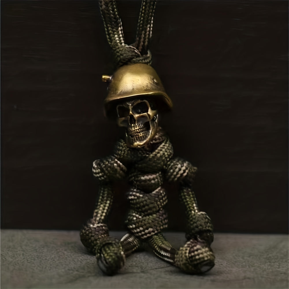 Unique Handmade Paracord Keychain with Skull Head Soldier Pendant Outdoor EDC Tool
