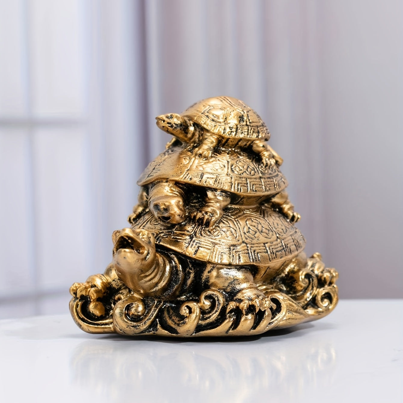 Golden Resin Turtle Figurine for Longevity and Protection Decorative Home Decor