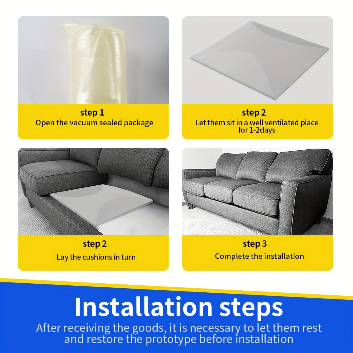 Gray Foam Cushion Support 50.8cm x 50.8cm for Sofas Chairs High Density