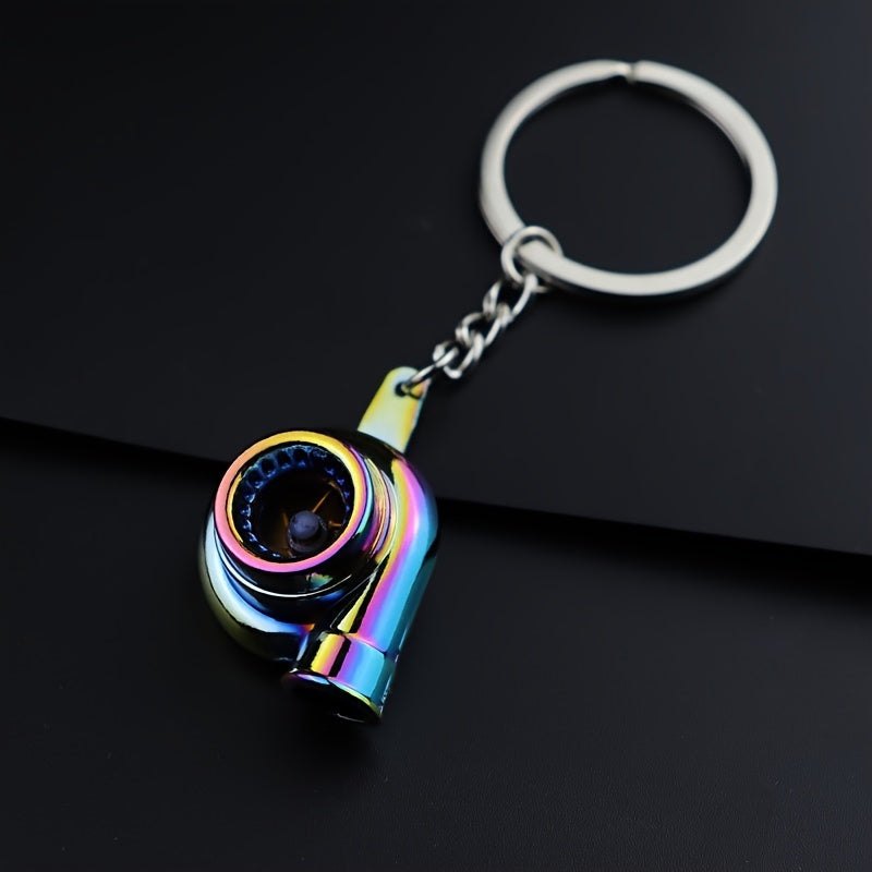 Unisex Metal Golden Turbocharged Keychain Car Modification Accessory