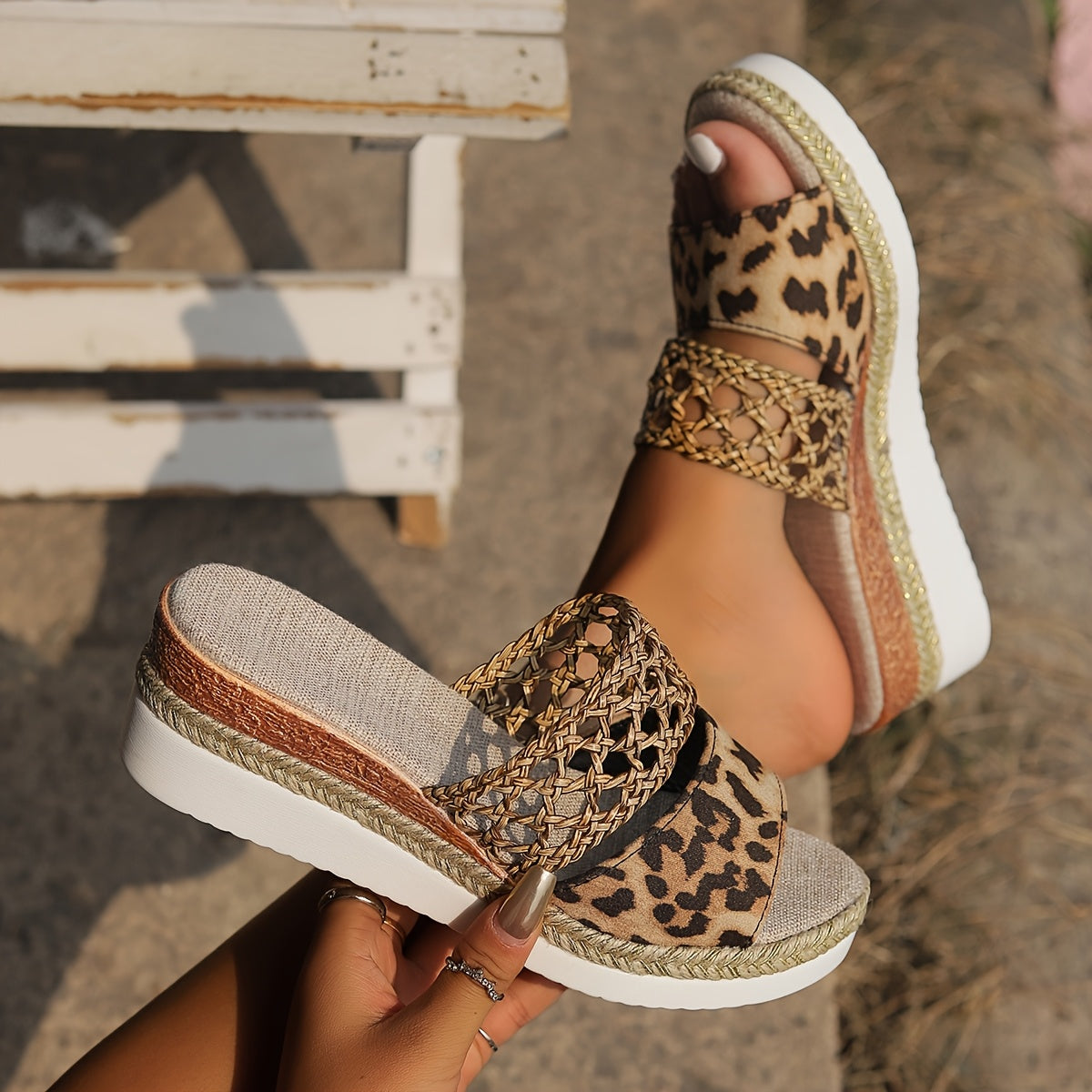 Women's Leopard Print Summer High Heel Outdoor Slippers