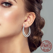 Sterling Silver 925 Earrings with Three Hoops and Zirconia for Women