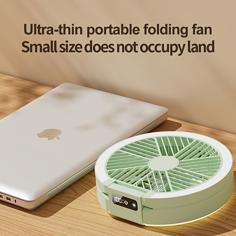 Rechargeable Portable Fan with LED Light, USB Power, Touch Control for Desktop and Camping