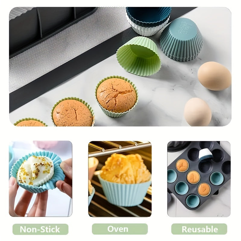 12 or 24 Reusable Silicone Cupcake and Muffin Liners Non-Stick Easy to Clean