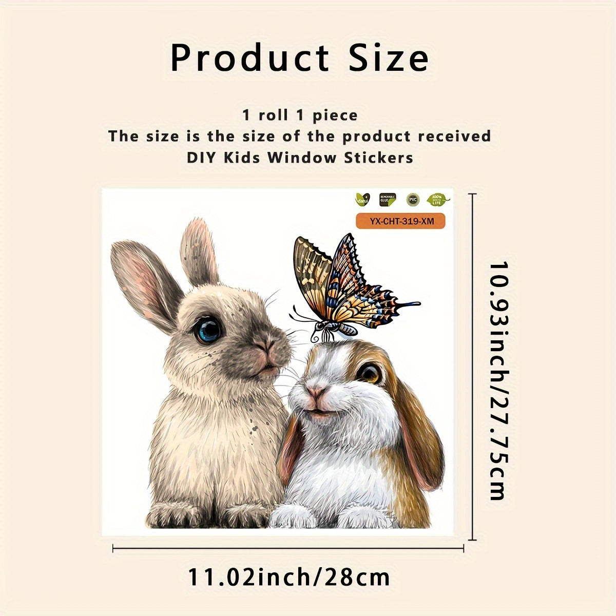 Rustic Vinyl Rabbit and Butterfly Window Cling Self-Adhesive Reusable Door Sticker