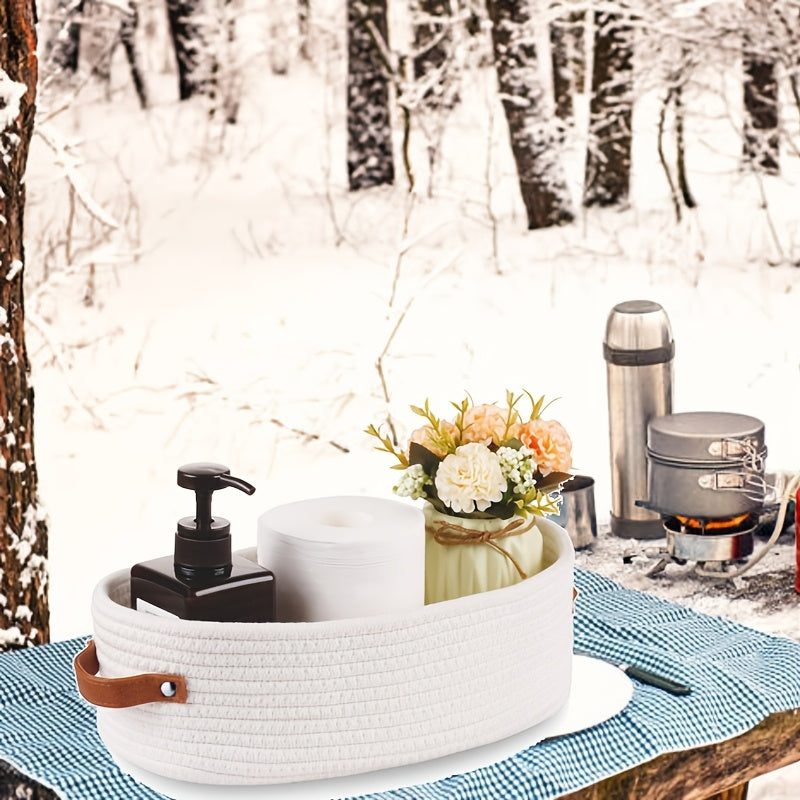 Woven Storage Basket with Dual Handles for Desk and Bathroom Organization Black Grey Yellow